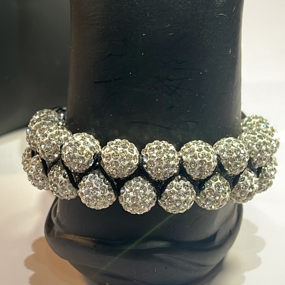 Rhinestone Beaded Adjustable Bracelet With Black Cord Base - Picture 6 of 9